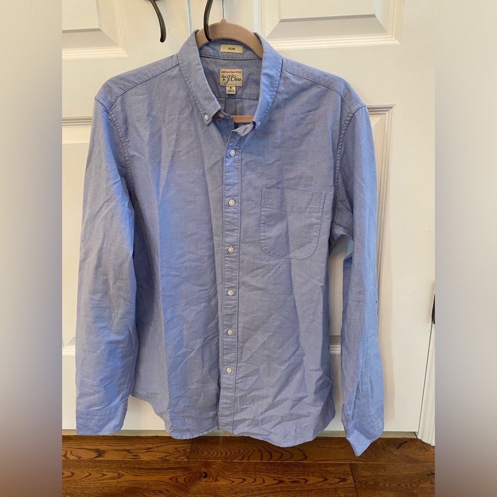 J Crew Solid Blue Slim Fit Button Down